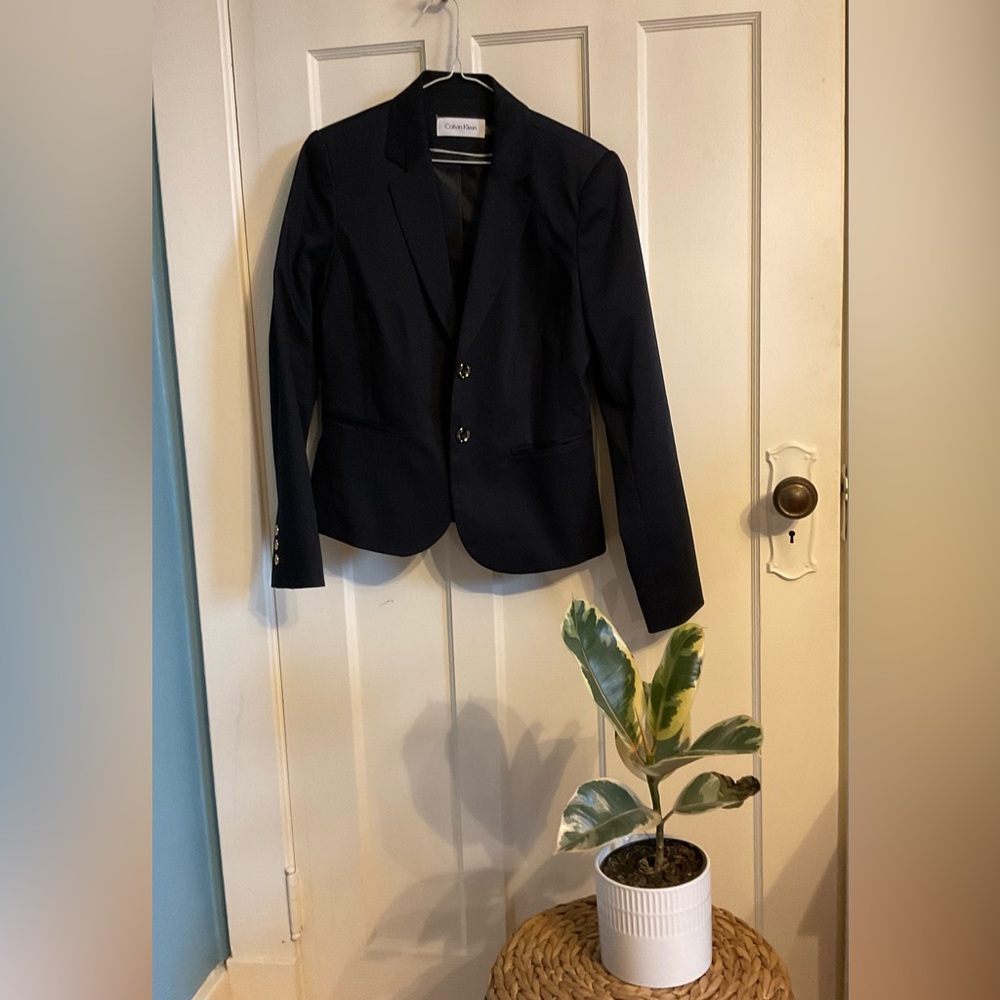 Calvin Klein navy blazer with peplum back